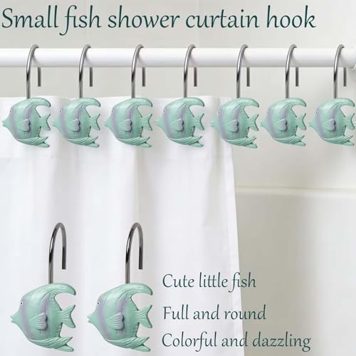Fish Shower Curtain Hooks -12 PCS Resin Rust Proof Nautical Beach Theme Shower