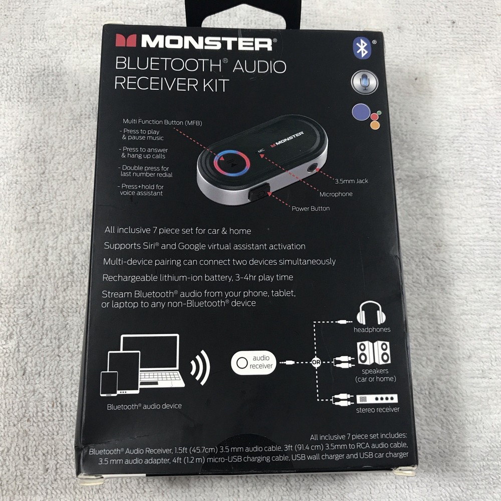 Monster Bluetooth Audio Receiver Full Kit With Siri And Google Virtual Assistant