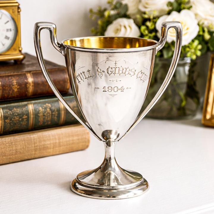 Gleaming Double Handle Antique Sterling Silver Small Trophy Cup
