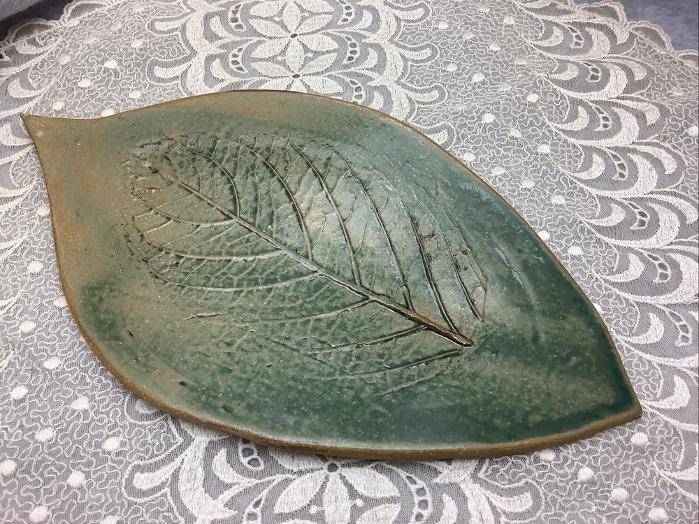 Handmade Studio Pottery Leaf Imprint Trinket Dish