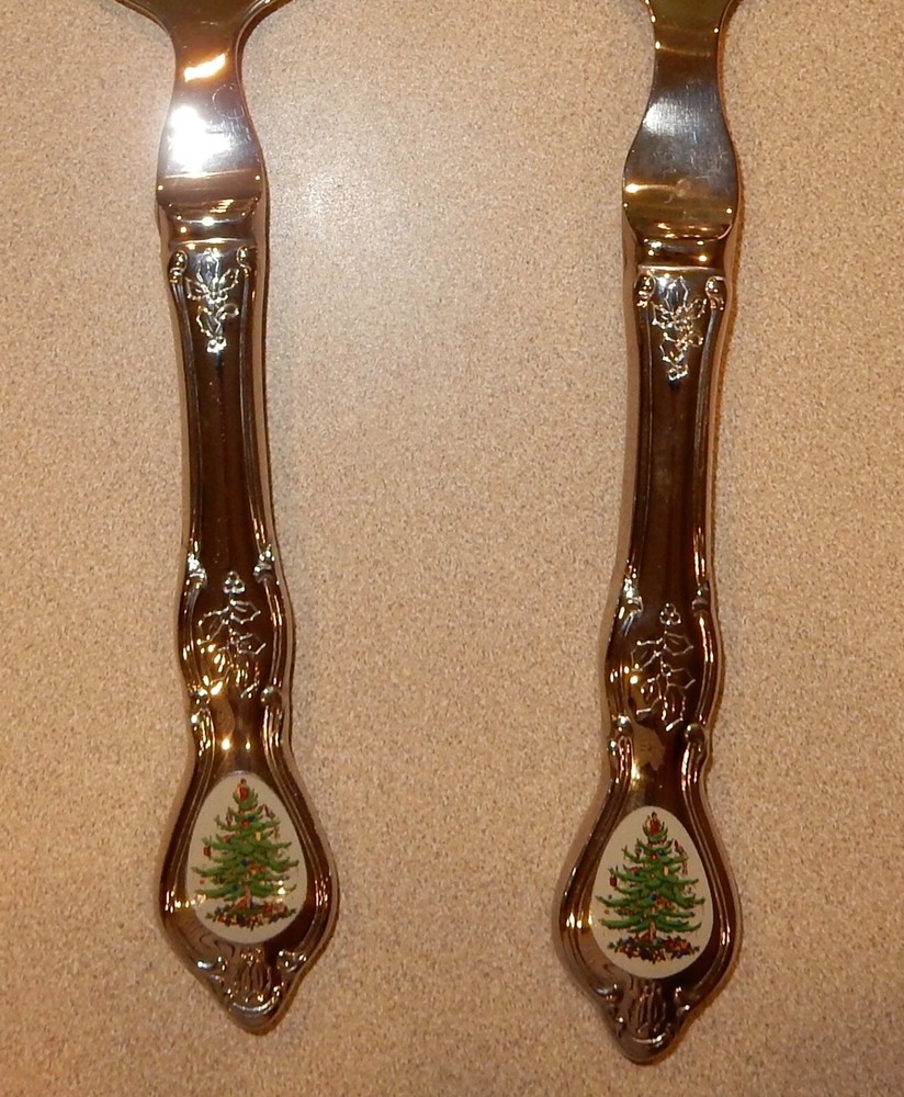 Spode Stainless Flatware Large Salad Serving Spoon & Fork