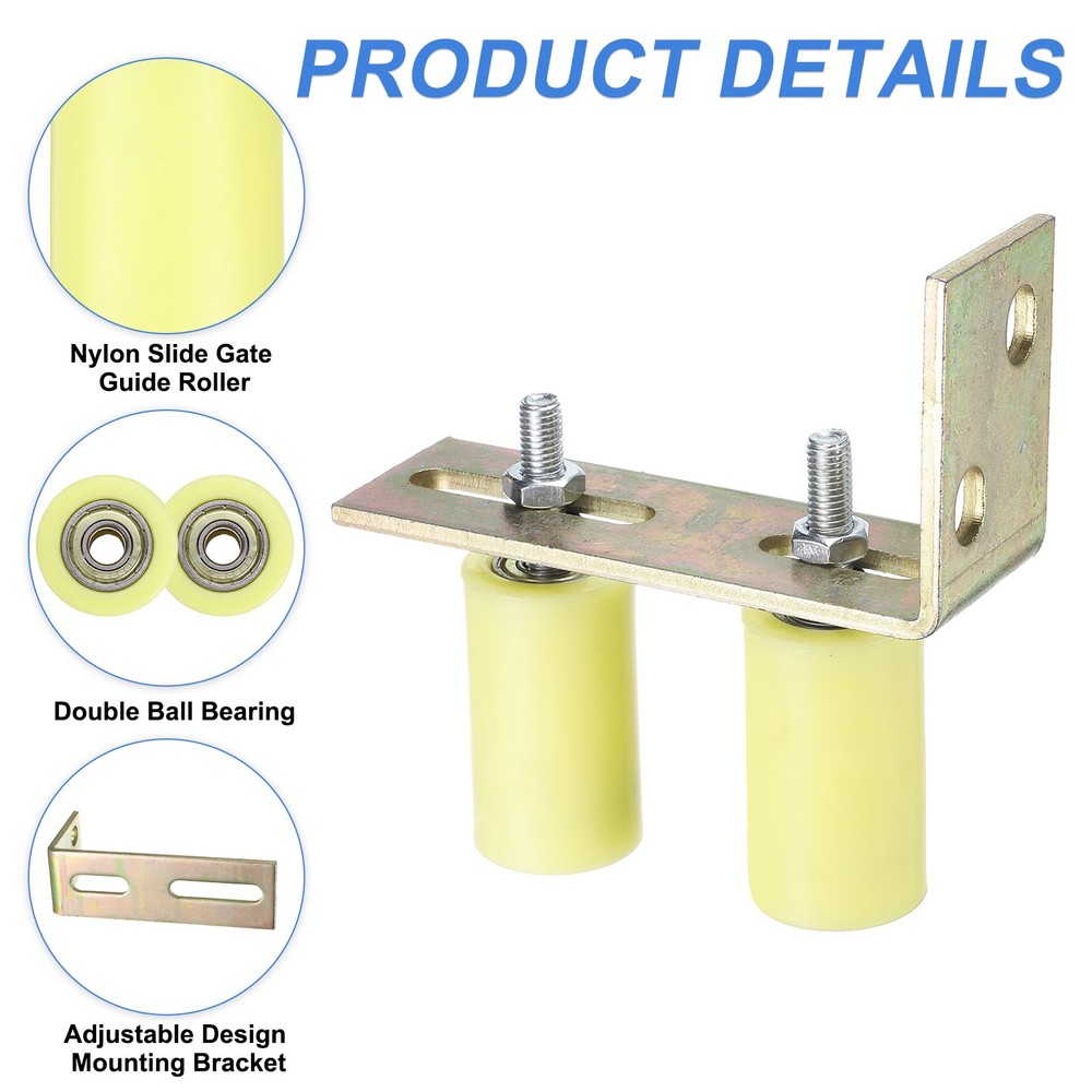 4Pcs Slide Gate Guide Roller 3" Nylon Gate Support Rollers with Bracket, Yellow