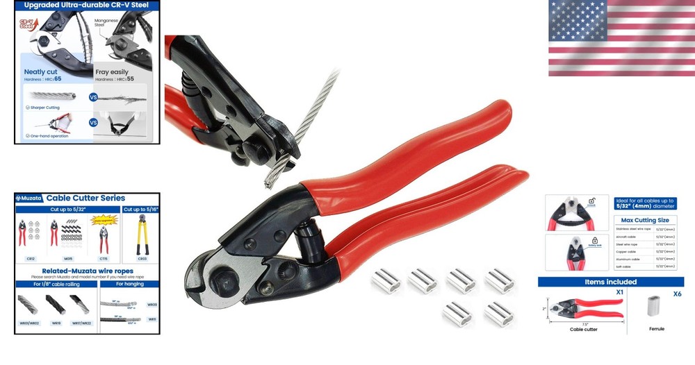 Compact Cable Cutter with Safety Lock & 6 Ferrules – Ideal for Home Projects
