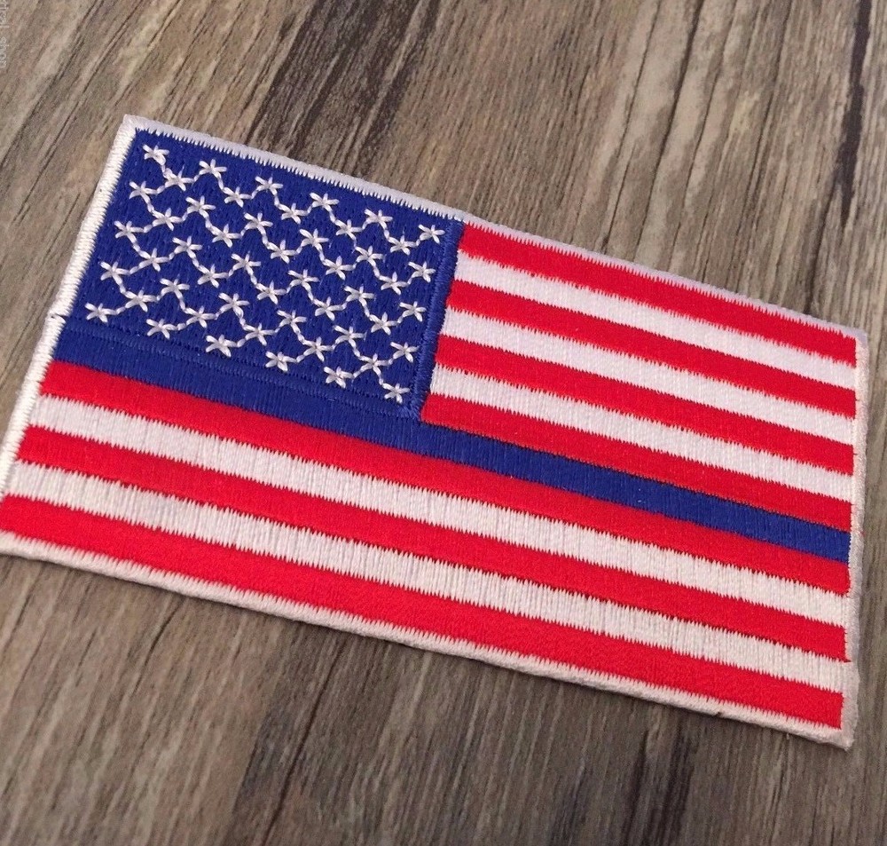 Thin Blue Line Full Color with White Border American Flag Patch