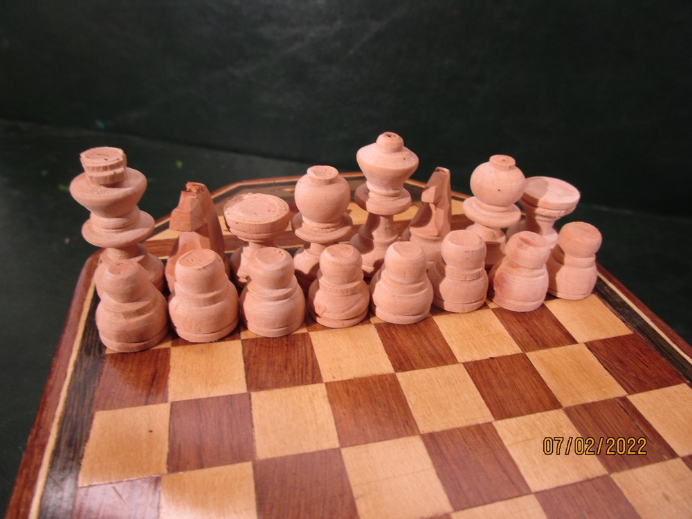 Small Handmade Chess Set Measures 8 1/2" x 5" Missing Pieces