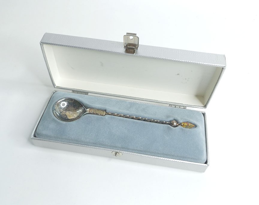 Norway 830S Silver Twist Handled Deep Bowl Spoon Original Case