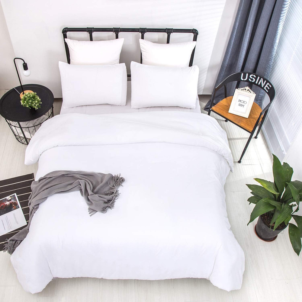 White Queen Comforter Set 3Pcs White Bedding Comforter Sets All Season Soft Bed