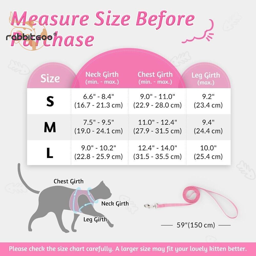 rabbitgoo Cat Harness & Leash Set Escape Proof Adjustable Kitten Vest Reflective