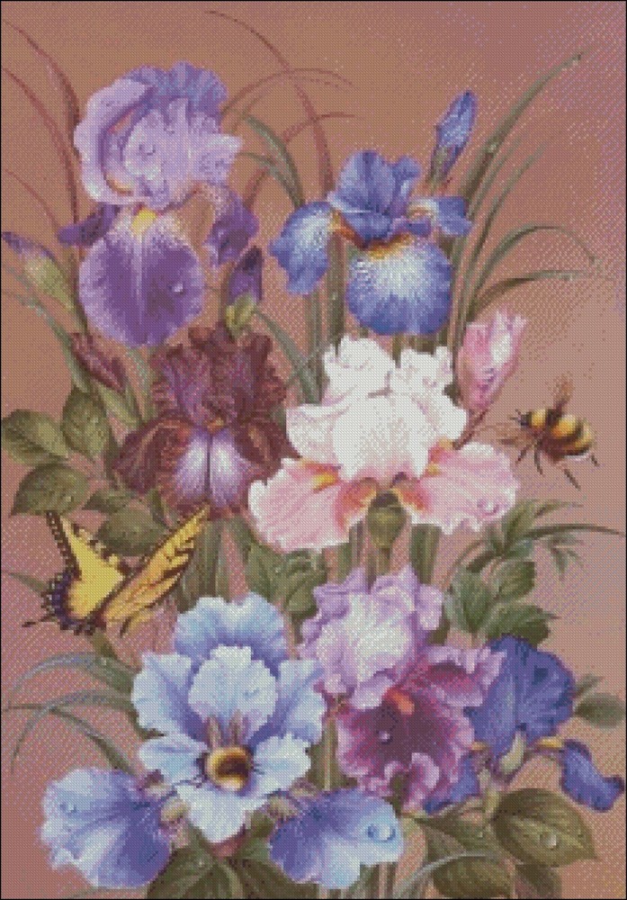 Butterfly, Wasp and Iris - DIY Chart Counted Cross Stitch Patterns Needlework