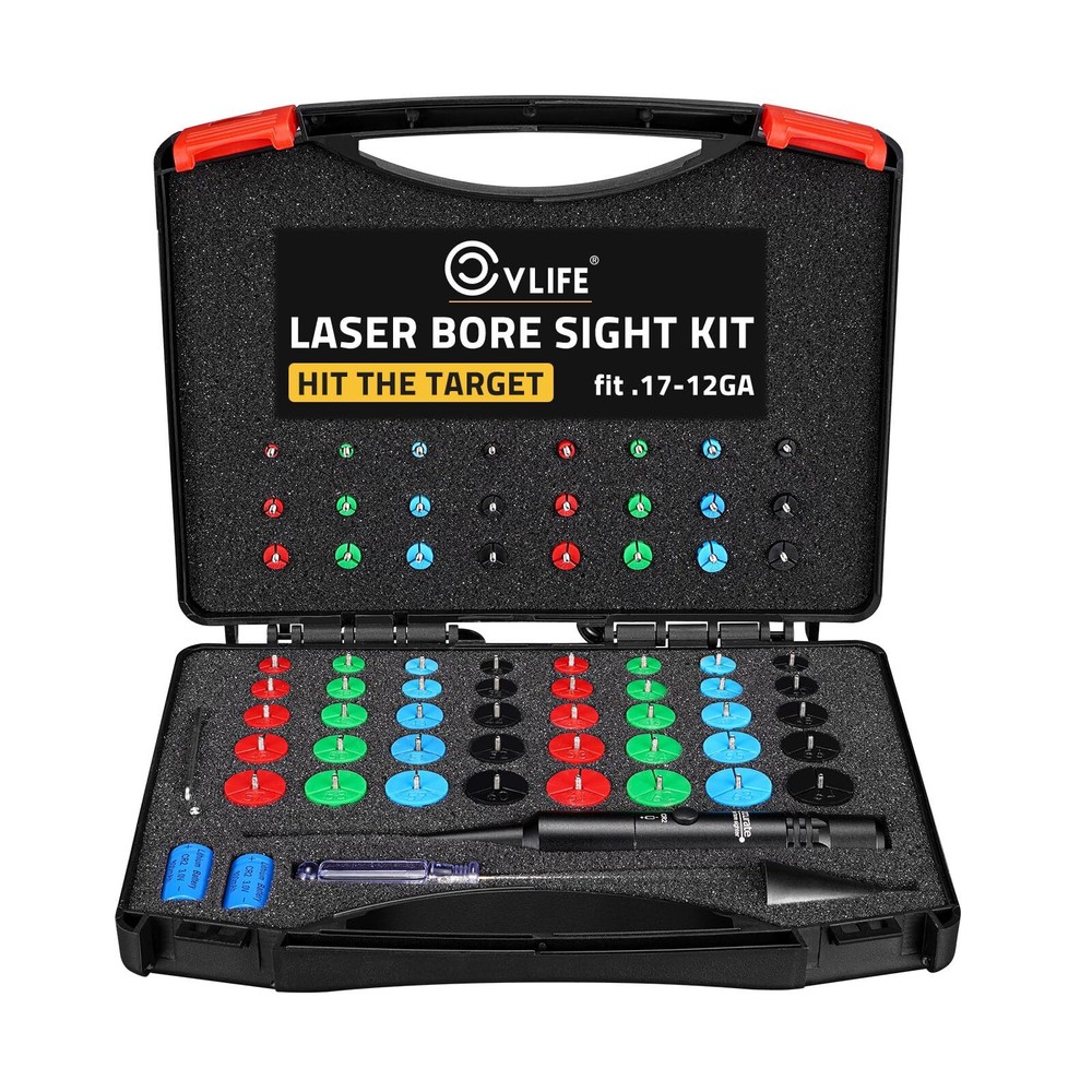 Professional Laser Bore Sight Kit 64 Caliber Adapters Upgraded Red Bore Sighter