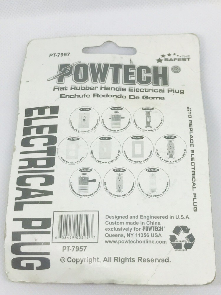 Powtech Flat Rubber Handle Electrical Plug Replaces -PT-7957…79