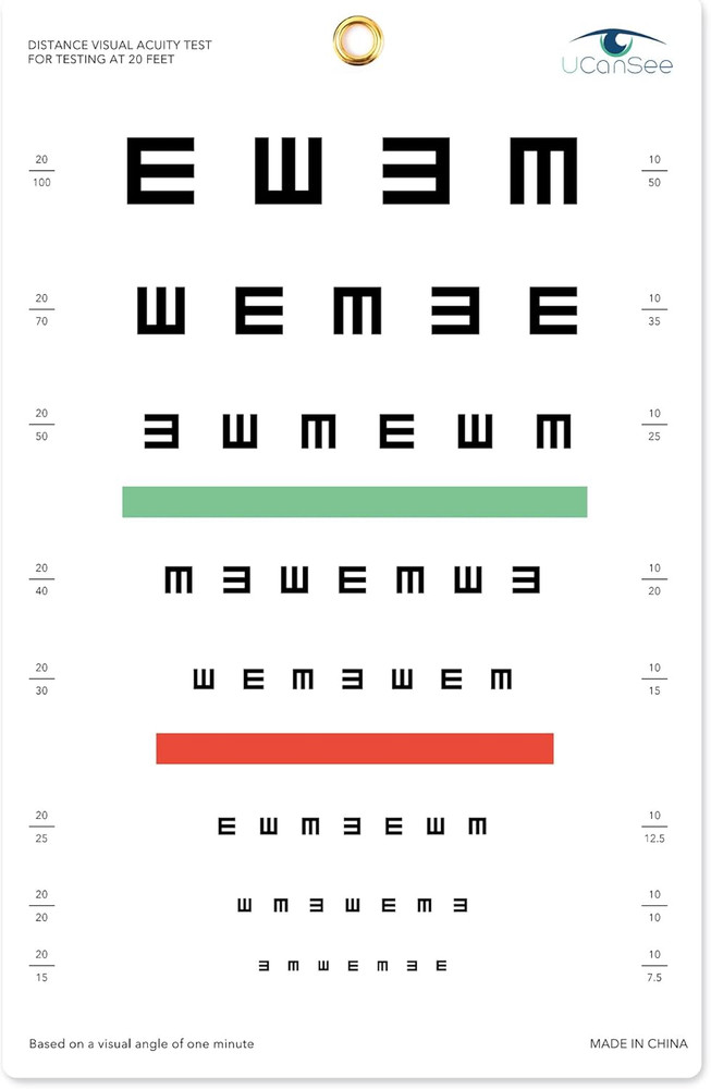 E Eye Chart Visual Acuity Chart for Eye Exams 10 Feet (9X14 Inches)