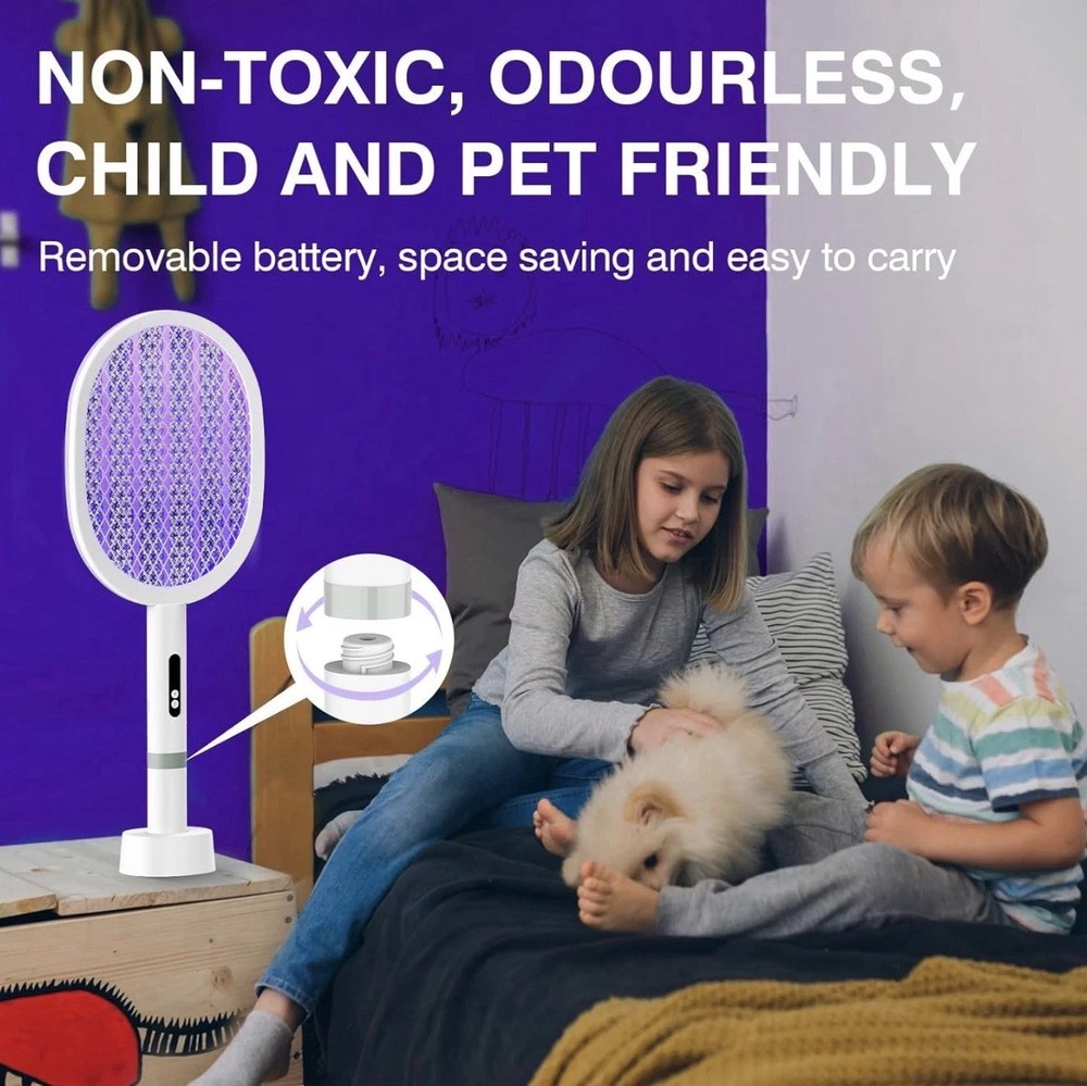 2pcs Electric Fly Swatter Rechargeable Bug Zapper Racket Handheld&Auto Zap Mode