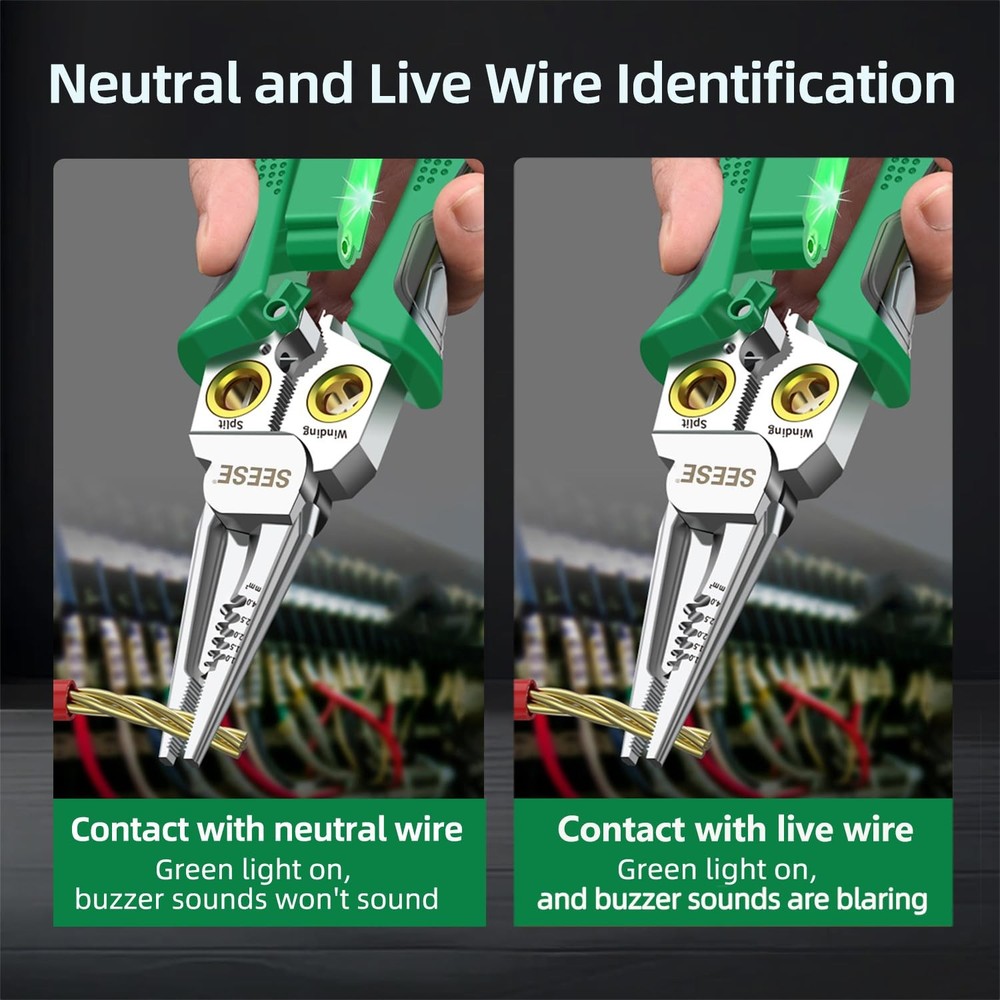 SEESE 8-in-1 Wire Stripper Pliers: Compact Portable Multi-Function Green