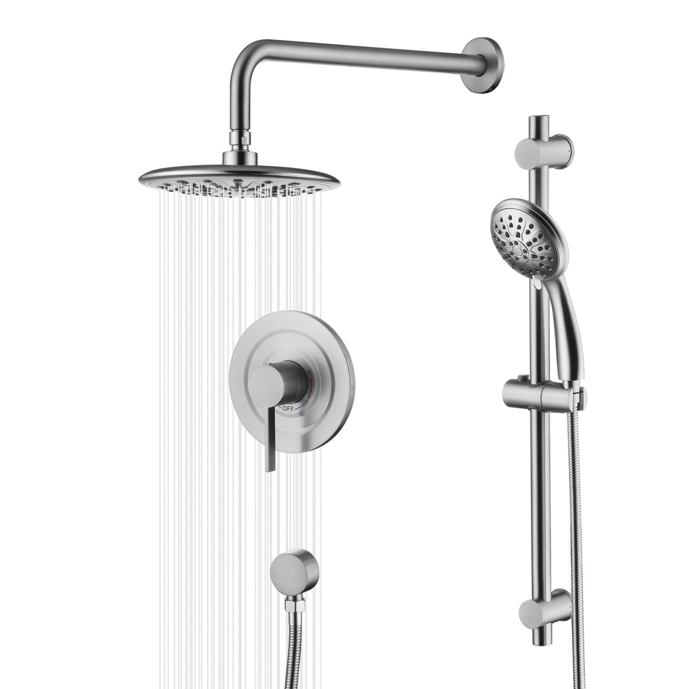 sumerain Brushed Nickel Rain Shower System Complete with Multi-Settings Rainf...