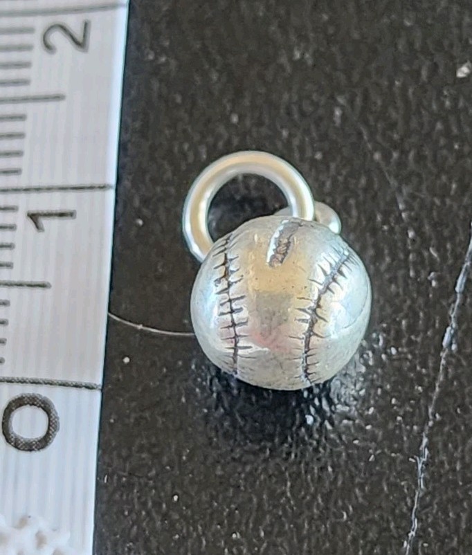 Baseball Softball Solid Round 3D 925 Sterling Silver Charm or Pendant