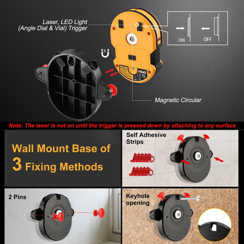 PREXISO Multi Surface Laser Level LED Light Vial, 30Ft Horizontal & Black