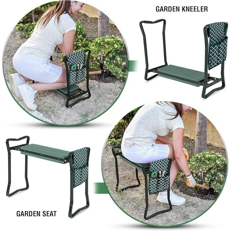 Garden Kneeler Stool Folding Seat Tool Pouch Gloves Comfortable Digging Support