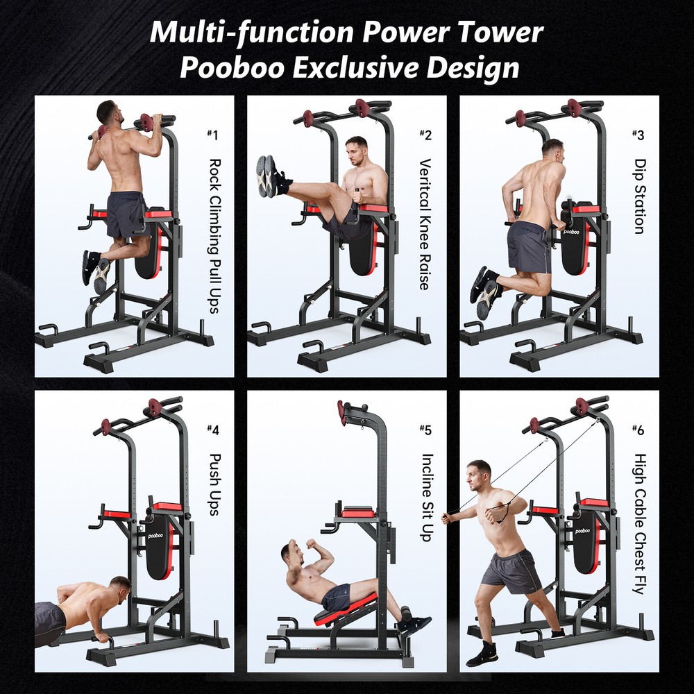 Power Tower MultiFunction Strength Training Dip Station Pull Up Bar With Bench