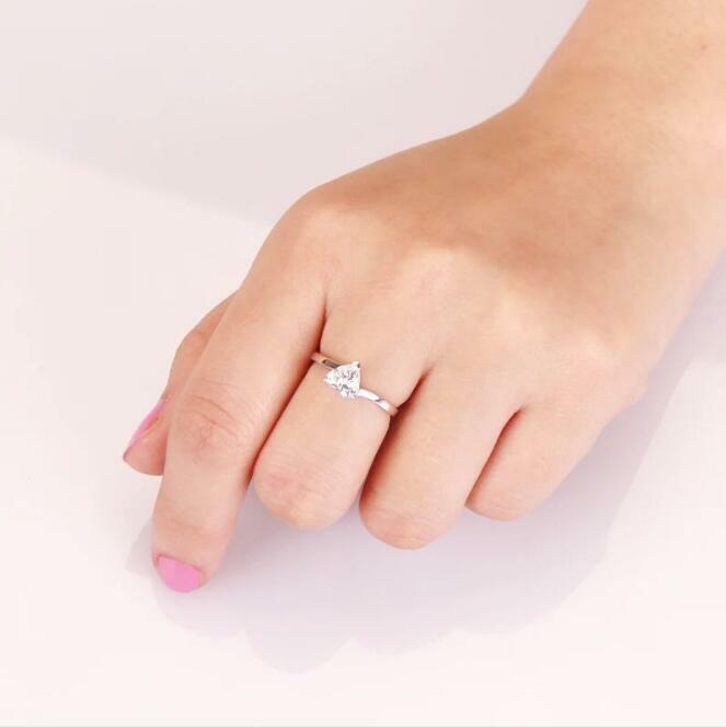 Pave Cubic Zirconia Silver Adjustable Solitaire Heart Ring