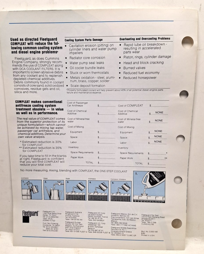 USED OLD STOCK VERSATILE / FLEETGUARD INFORMATION BROCHURES REF# 1222025-902
