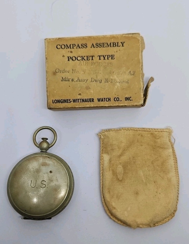 WWII Compass Pocket Air Forces Longines Wittnauer 1941 Original Box & Pouch