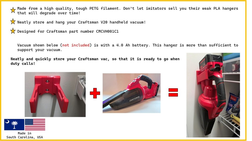 Craftsman V20 Handheld Vacuum Storage bracket Hook Hange