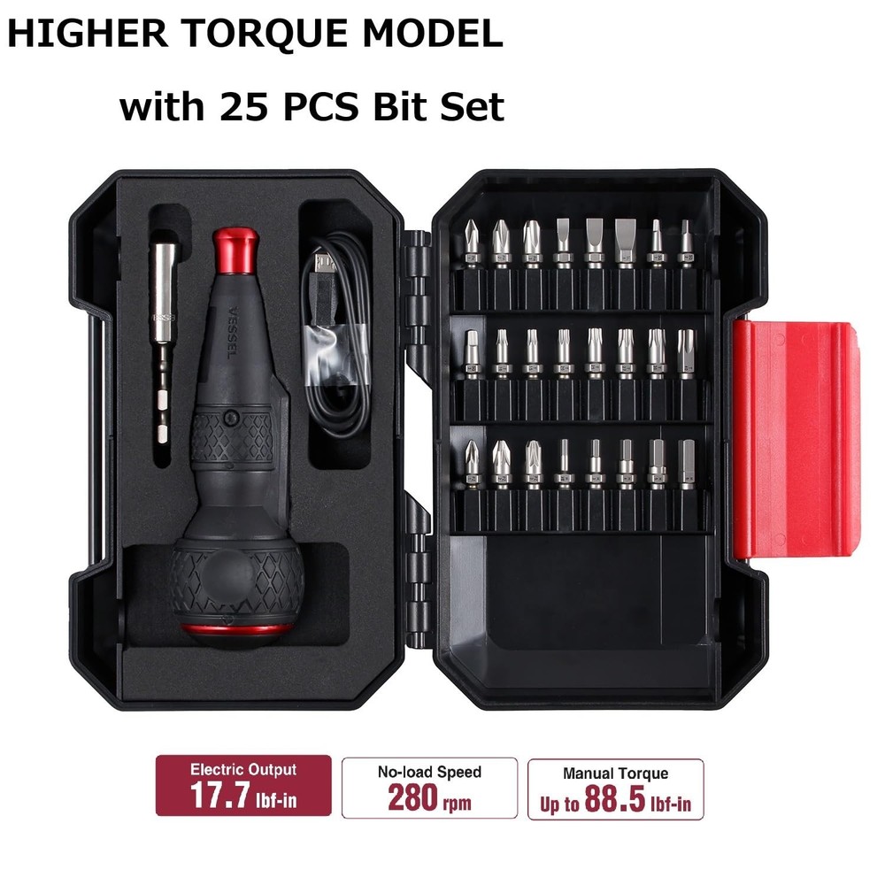 VESSEL e-ASSIST Screwdriver Higher Torque ver. with 25PC. Bit Set