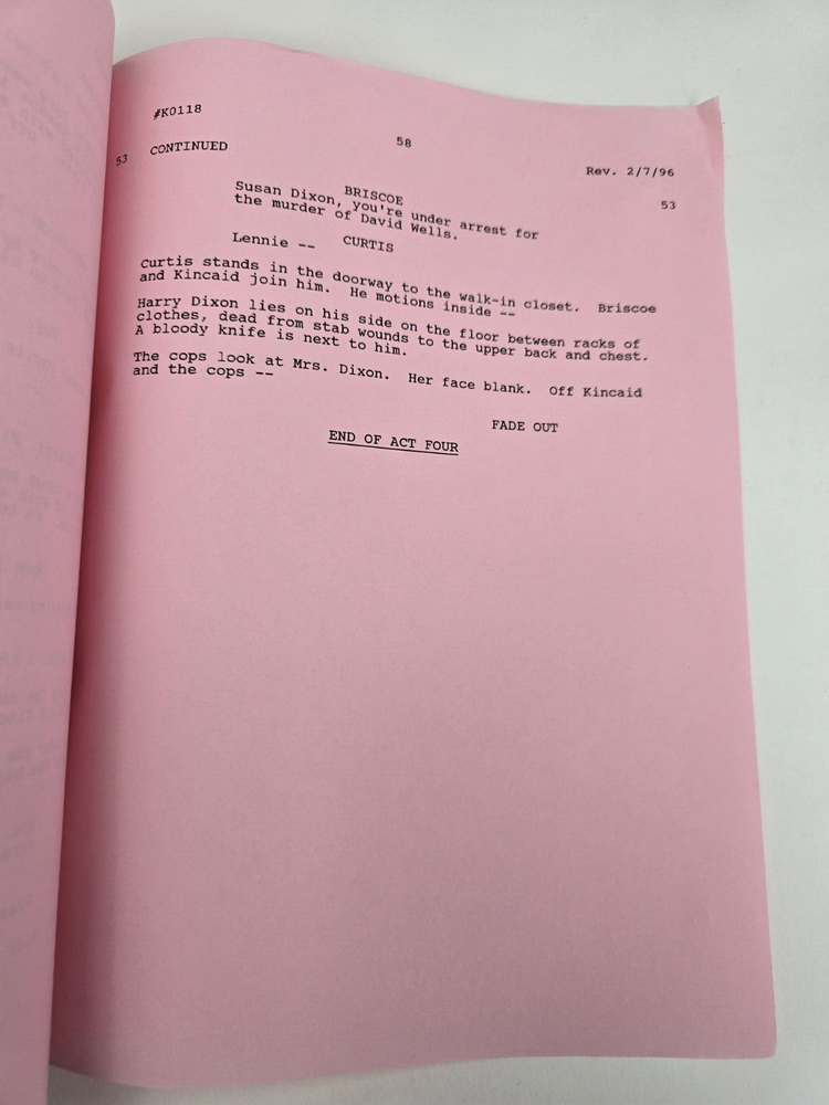LAW & ORDER / Rene Balcer 1996 TV Script, Peter Riegert & Tom O'Rourke "Deceit"