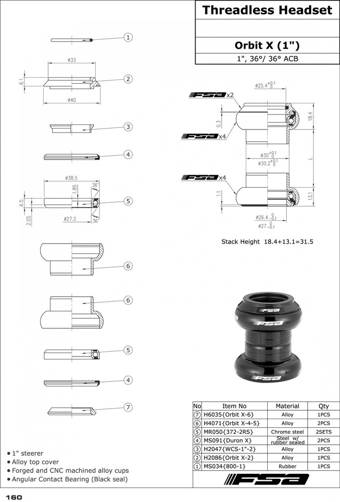 FSA Orbit X 1" Threadless 1 Inch Headset , Black