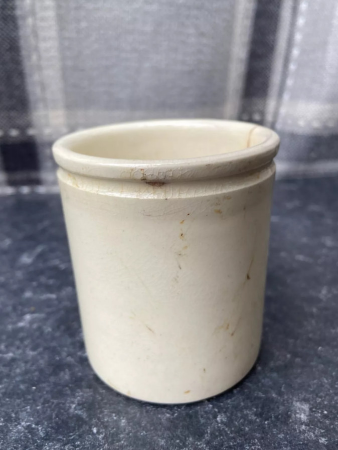 3 Old Ironstone Pots, Stained And Crazed