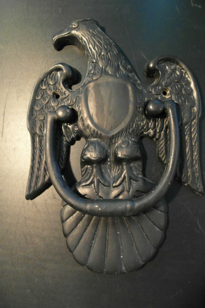 Vintage Solid Cast Brass American Eagle Door Knocker Flat Finish Black