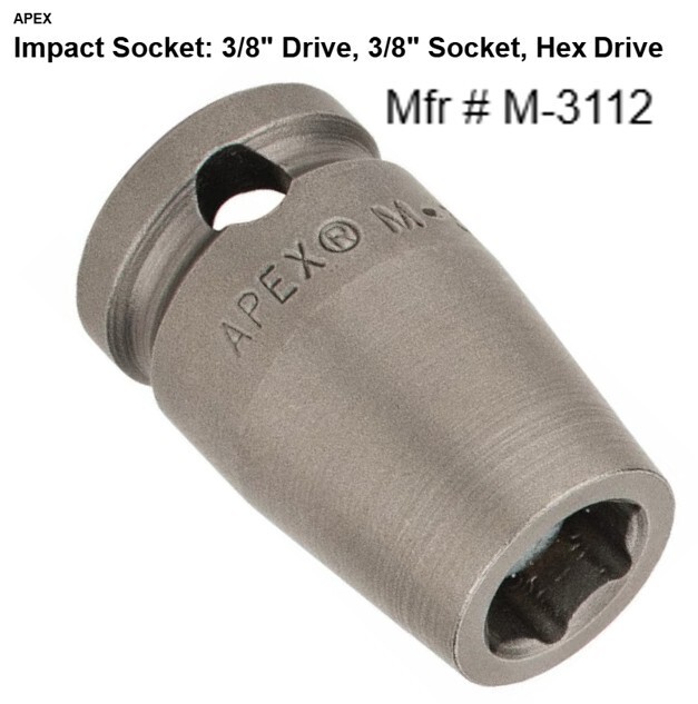 APEX M3112  3/8'' MAGNETIC IMPACT SOCKET 3/8'' SOCKET HEX DRIVE (NEW)