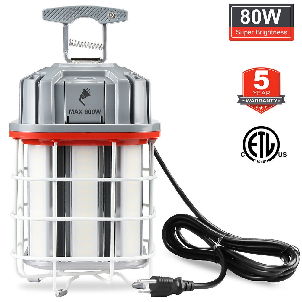 80W Linkable LED Temporary Work Light Hanging Construction Lights 5000K 11600LM