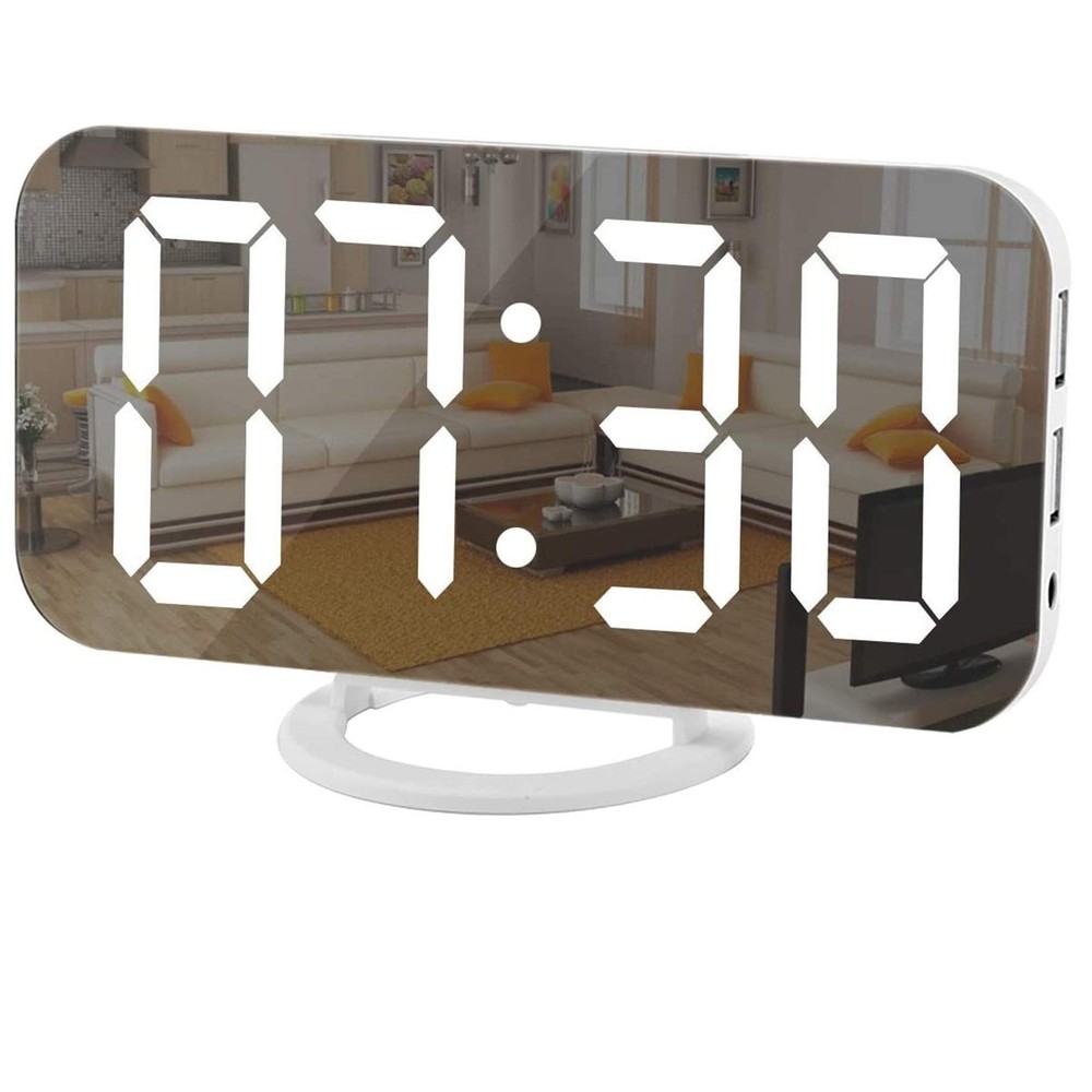 SZELAM Digital Clock Large Display, LED Electric Alarm Clocks Mirror Surface ...