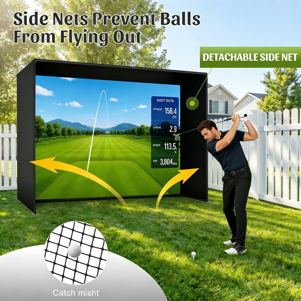 Golf Simulator Enclosure with HD Impact Screen 10 x 8ft Hitting Net for Training