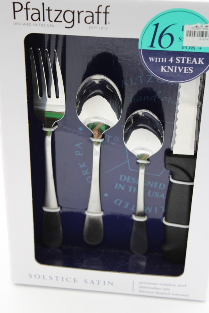 NIB Pfaltzgraff Solstice Satan 16 Piece Flatware Silverware NEW