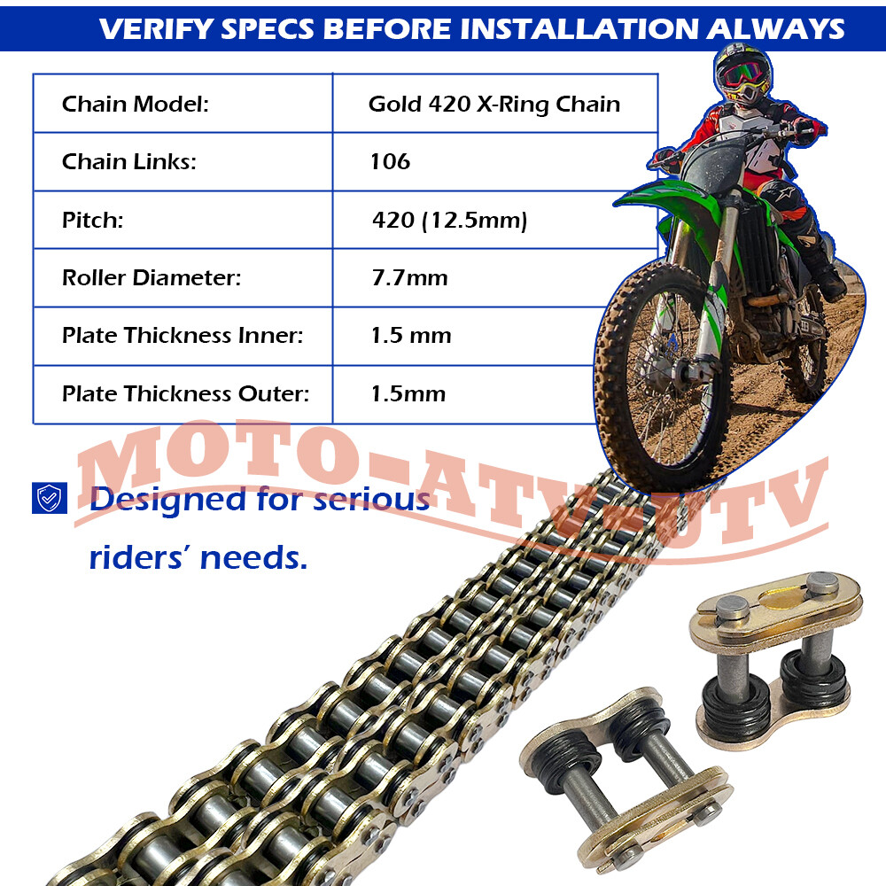 Gold 420 X-Ring Chain 106 Link & Connecting Master Link for Honda Grom 125 14-20