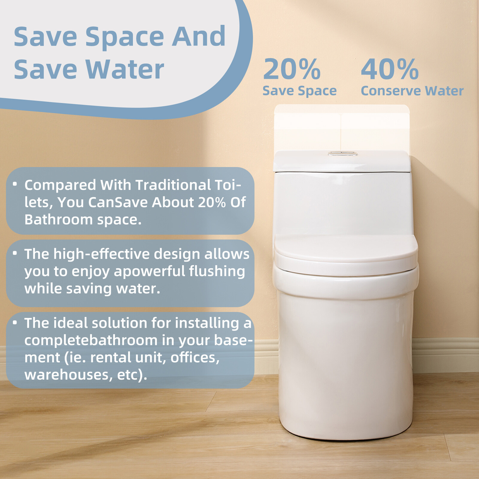 600W One Piece Macerating Toilet System Upflush Toilet with Pump 3 Inlets