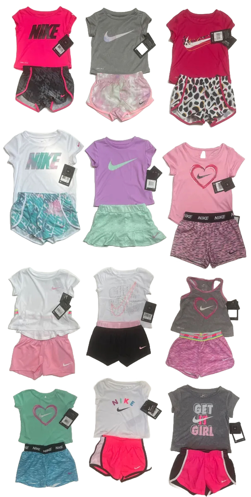 NWT NIKE or DRI FIT NIKE Baby/Toddler Girls 2-Piece Short Set Sizes 12 Months-4T