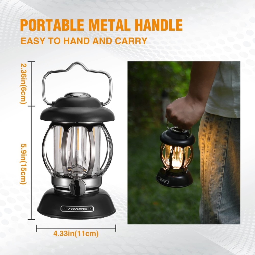 EverBrite Camping Lantern RechargeableBlack 3Light Modes 4400mAh Battery Powered