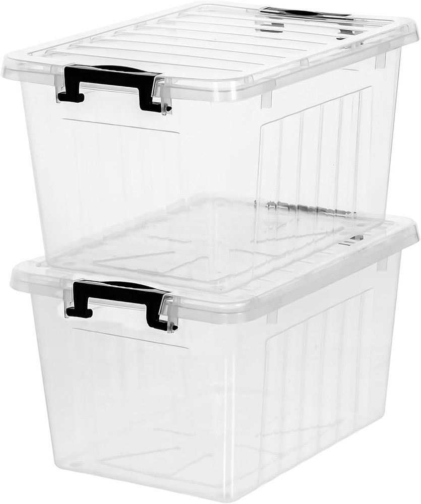 22 Qt Clear Storage Bins with/ Lids Stackable Nestable Organizer 2 Pack