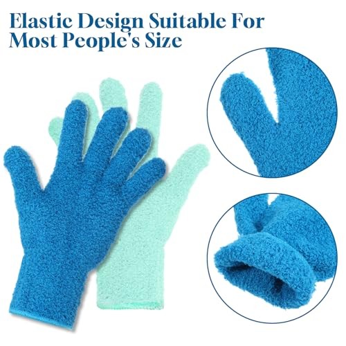 2 Pairs Microfiber Gloves, Reusable Dusting Gloves, Washable Microfiber