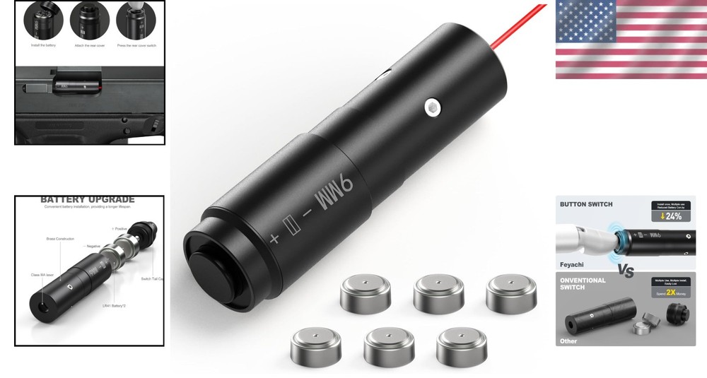 Durable Metal 9mm Laser Bore Sighter with Tail Button - Enhanced Aiming System