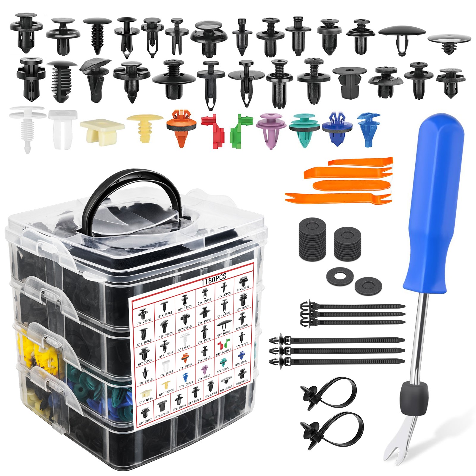 1295PCS Car Retainer Clips Auto Fasteners Push Trim Clips Pin Rivet Bumper Kit