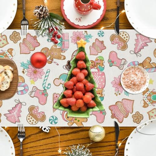Gingerbread Table Runner Christmas Table Runner Gingerbread 13"x72" Pink