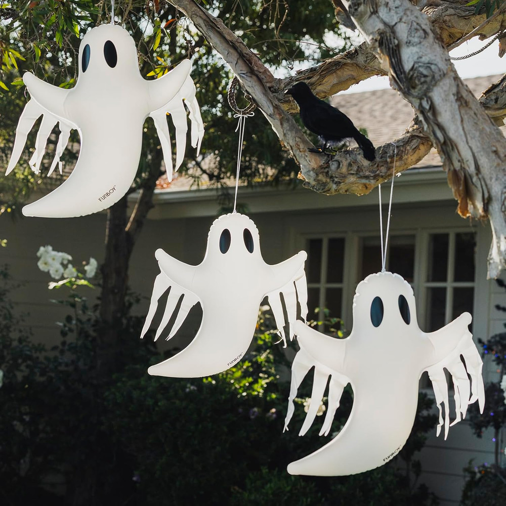 Hanging Ghost Halloween Décor (3 Pack) – Includes Suction Cups & Hangers