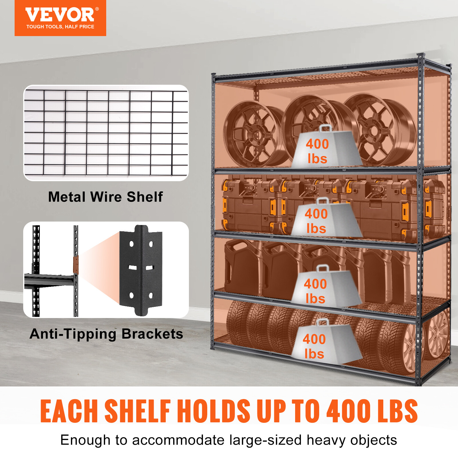 VEVOR Storage Shelving Unit Garage Storage Rack 5-Tier Adjustable 2000 lbs Load