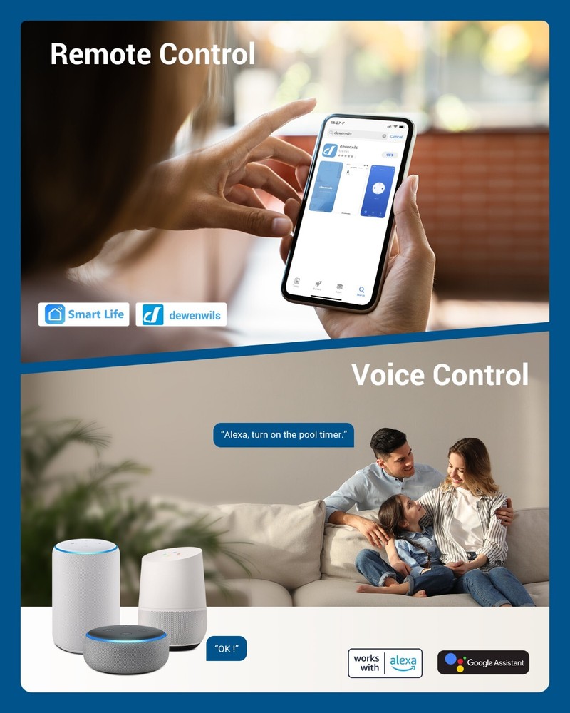 DEWENWIL WiFi Pool Pump Timer, Wireless Controller Timer for Pool, Water Heater,