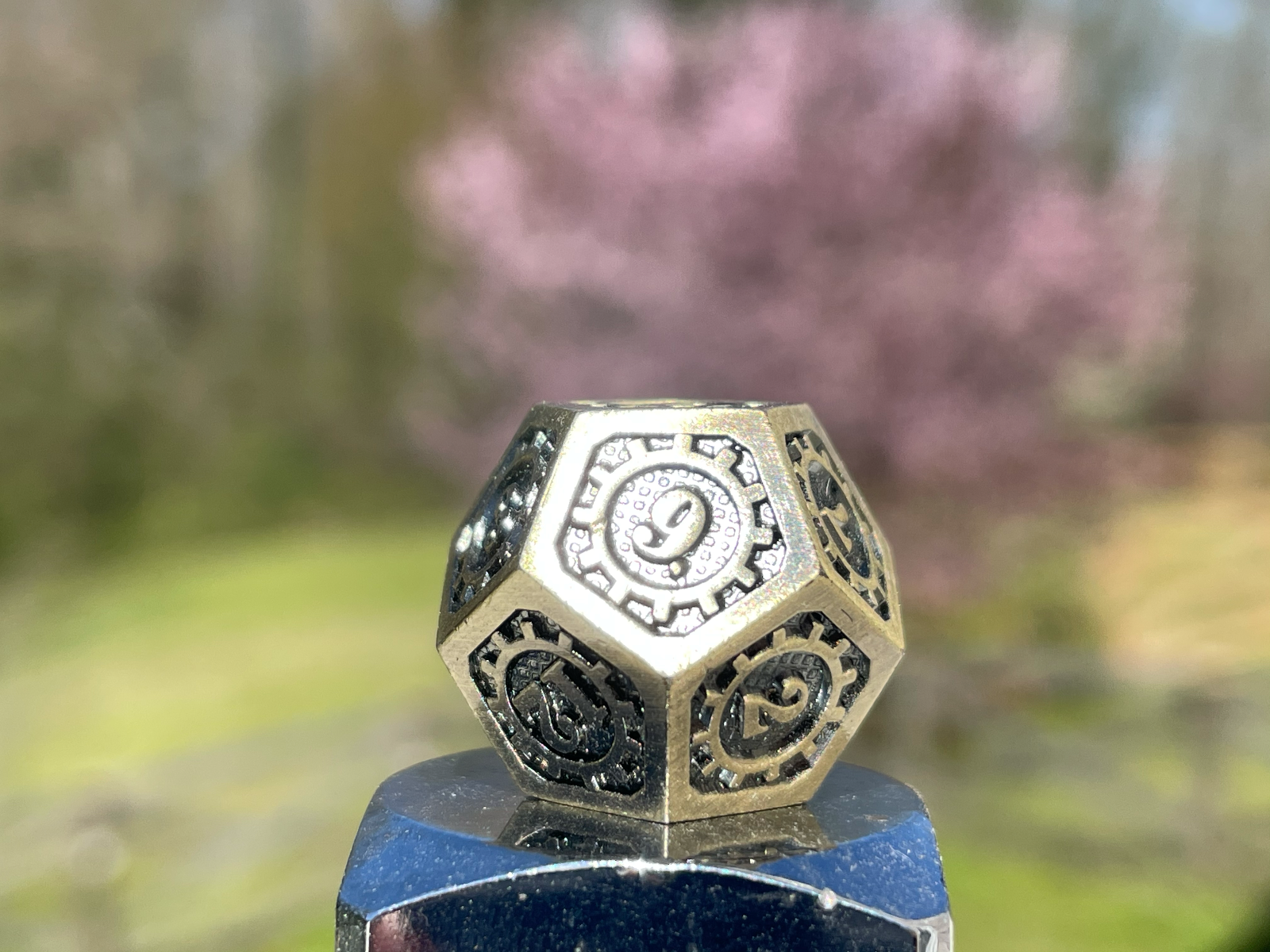 7pcs Polyhedral Metal Dice Set Gold Gear Theme for DND